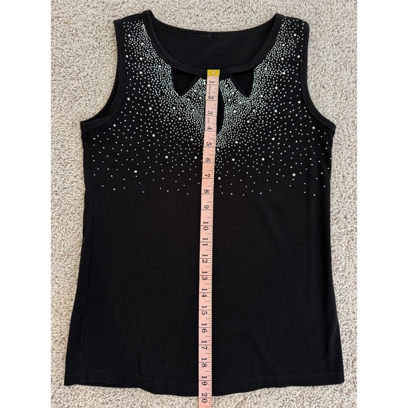 Black Rhinestone Keyhole Sleeveless Tank Top Studded Cutout Party Shirt - Picture 5 of 6